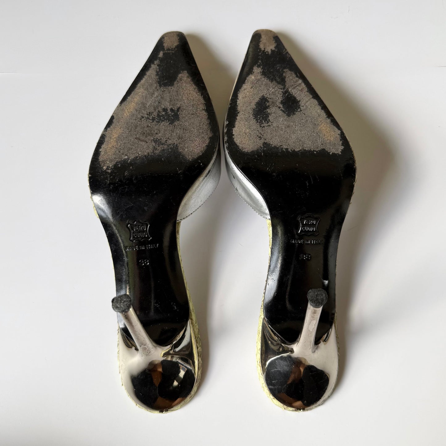 Vintage Roberto Cavalli Snakeskin Pointed Toe Mule Heels (38)