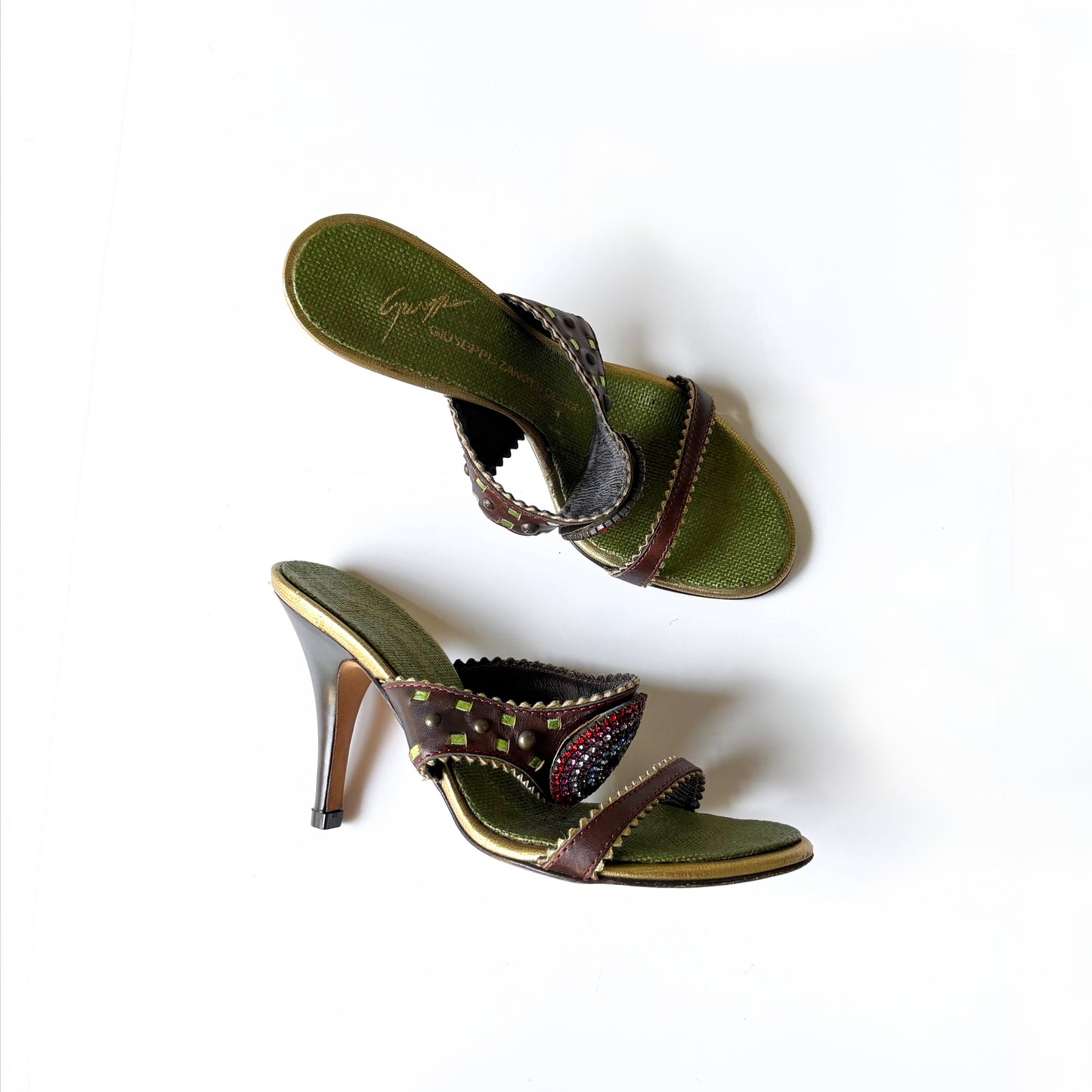 Vintage Giuseppe Zanotti Jeweled Leather Mule Sandal Heels (36)