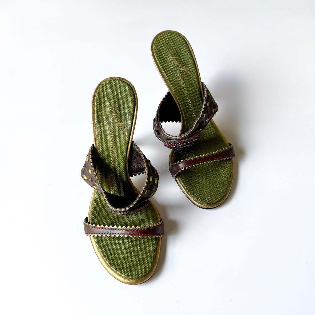 Vintage Giuseppe Zanotti Jeweled Leather Mule Sandal Heels (36)