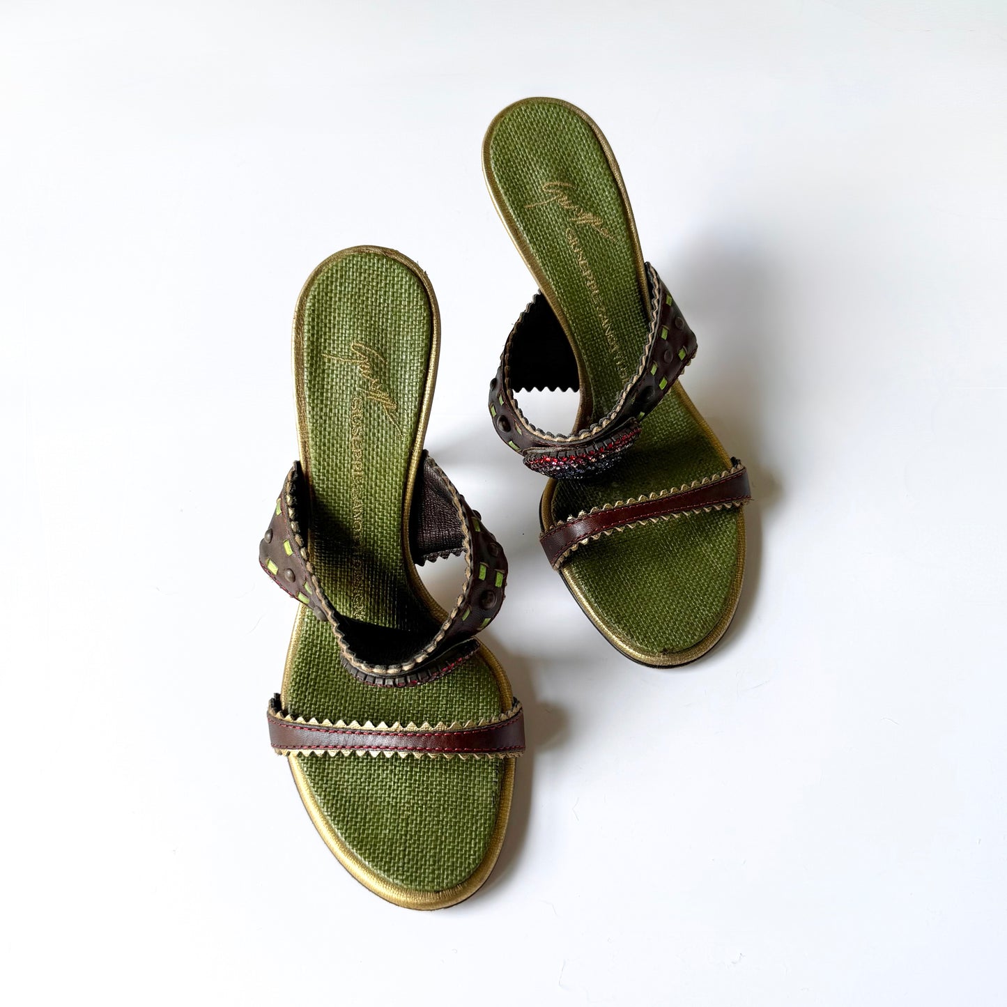 Vintage Giuseppe Zanotti Jeweled Leather Mule Sandal Heels (36)