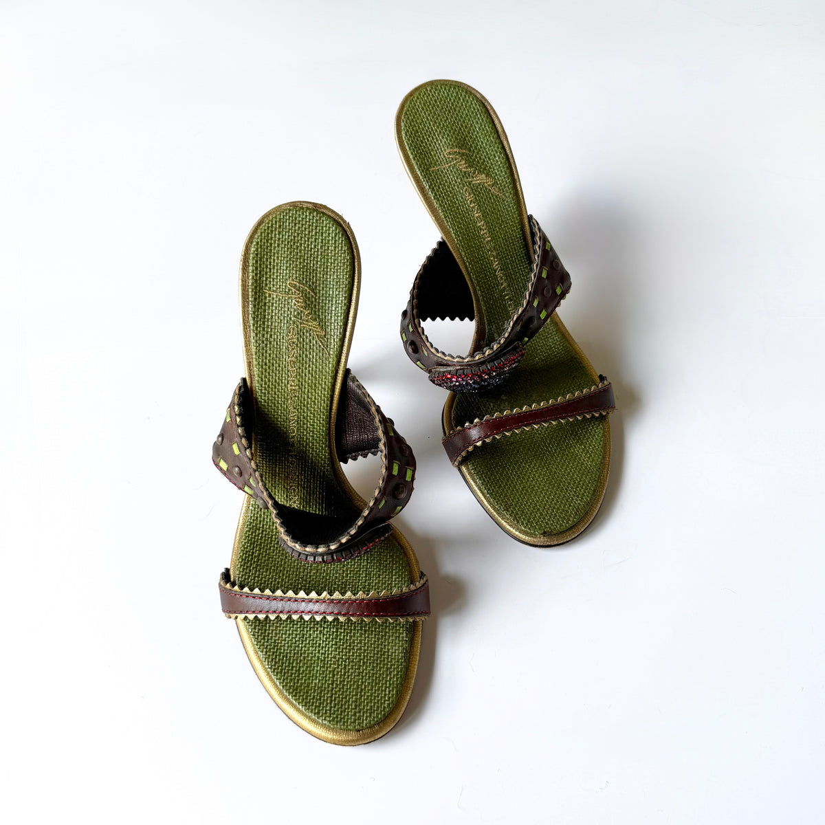Vintage Giuseppe Zanotti Jeweled Leather Mule Sandal Heels (36)