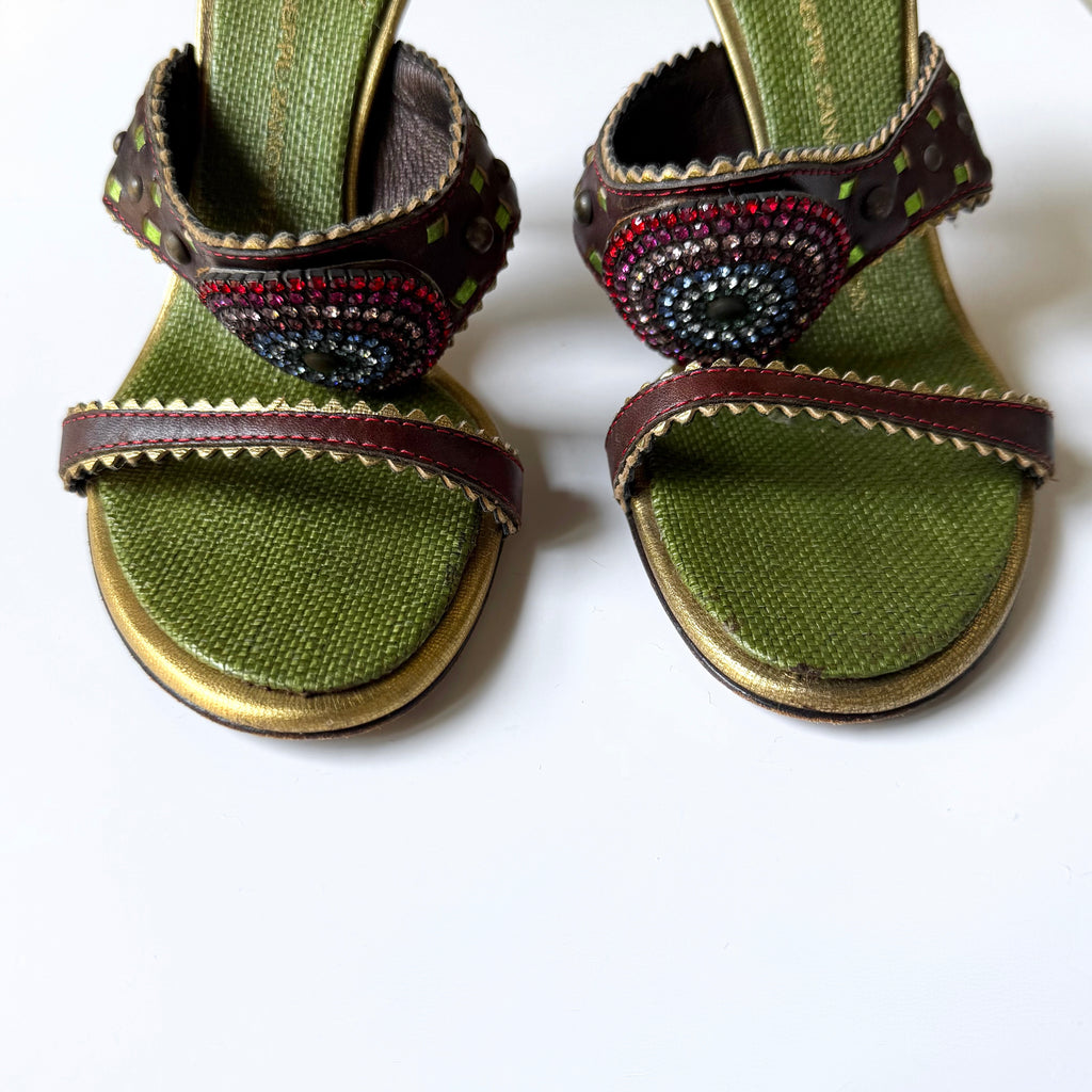 Vintage Giuseppe Zanotti Jeweled Leather Mule Sandal Heels (36)