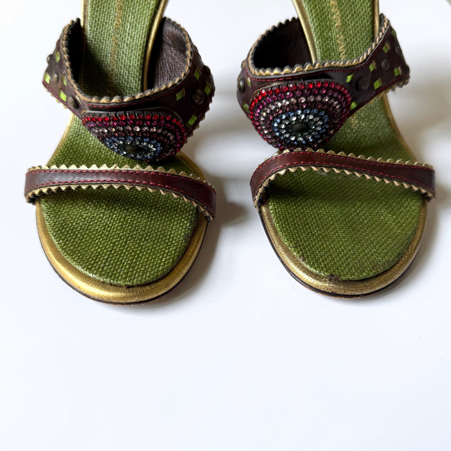 Vintage Giuseppe Zanotti Jeweled Leather Mule Sandal Heels (36)