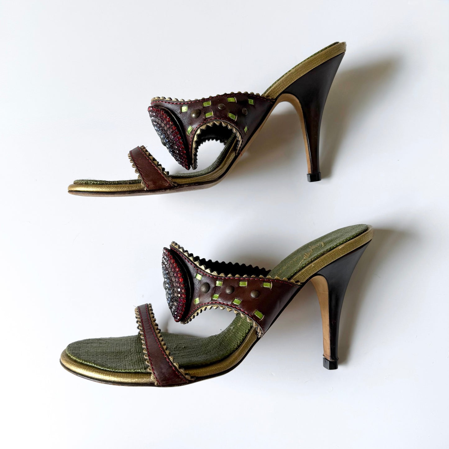 Vintage Giuseppe Zanotti Jeweled Leather Mule Sandal Heels (36)