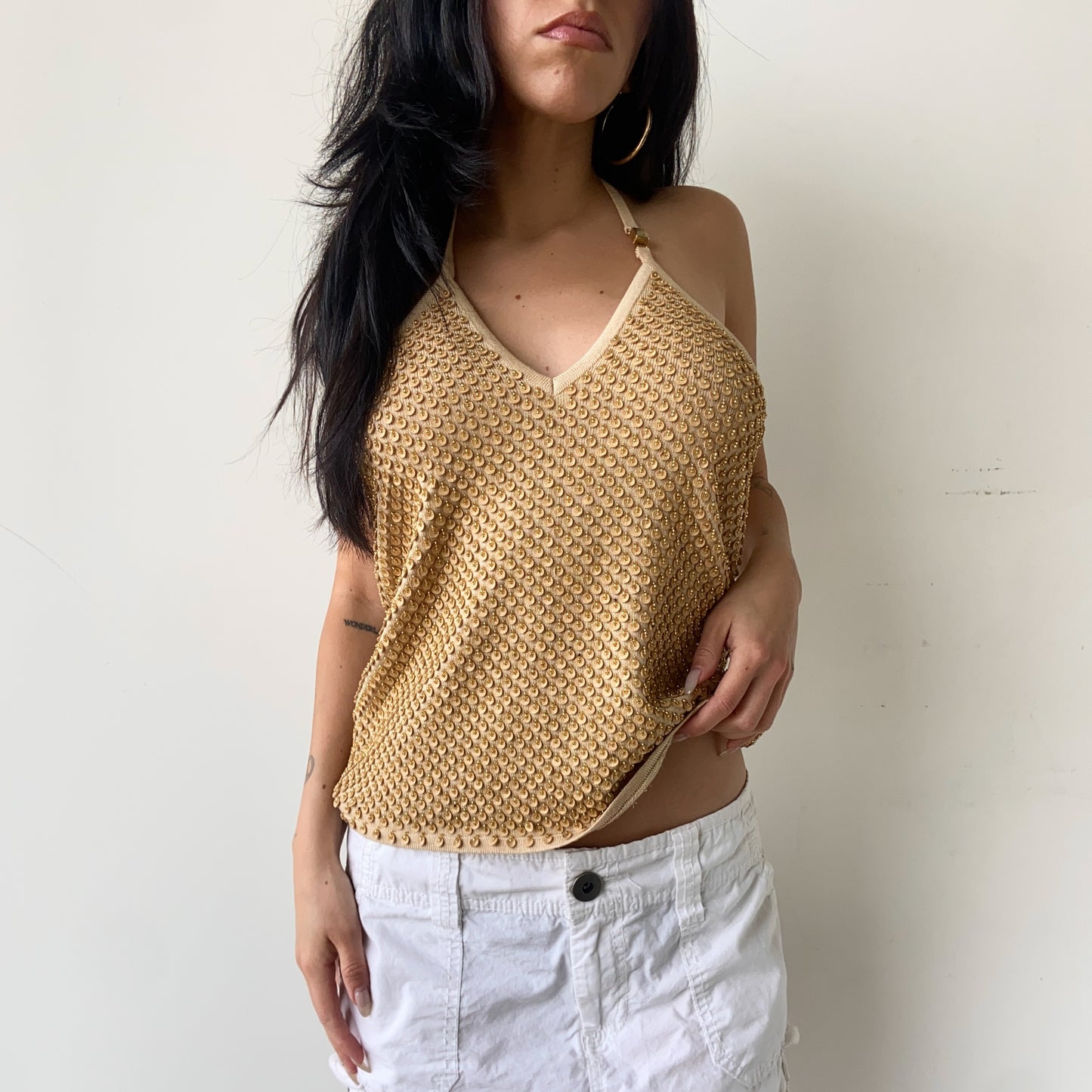 Escada Gold Beaded Halter Top