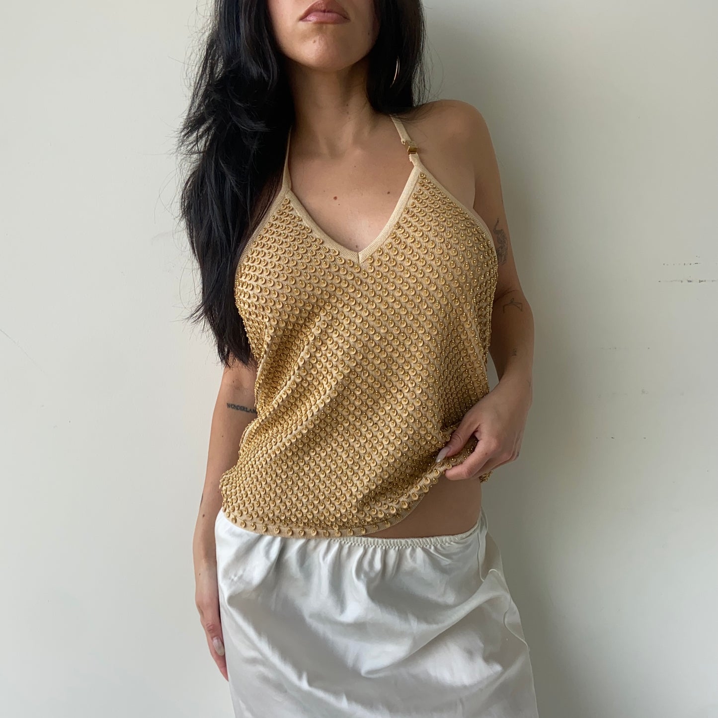 Escada Gold Beaded Halter Top