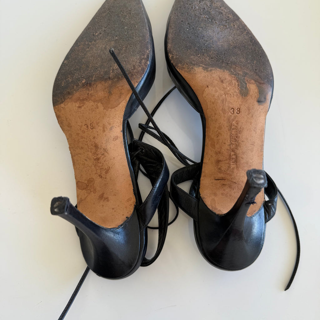 Manolo Blahnik Lace Up Pointed Toe Heels