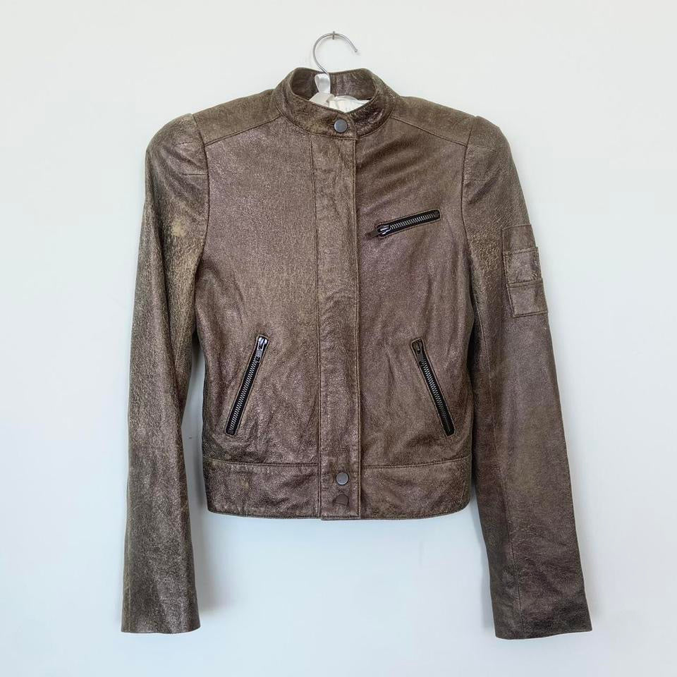 Distressed Leather Biker Jacket