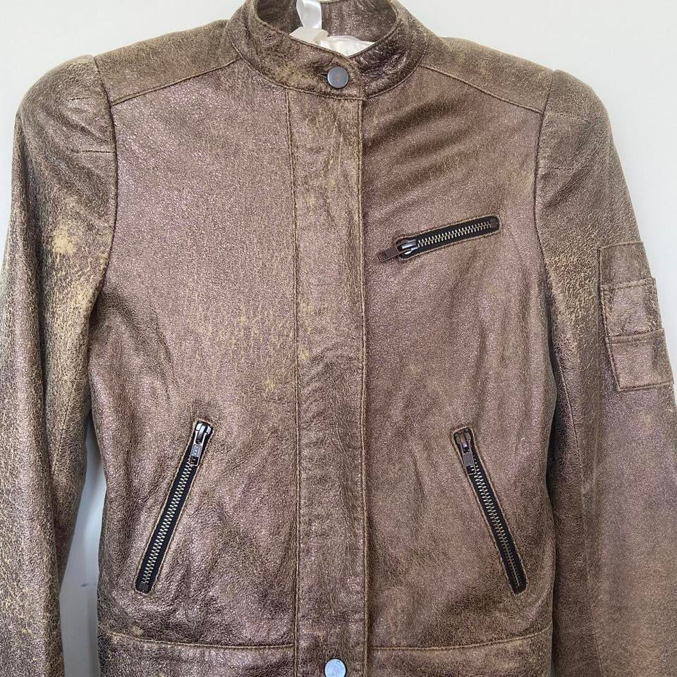 Distressed Leather Biker Jacket