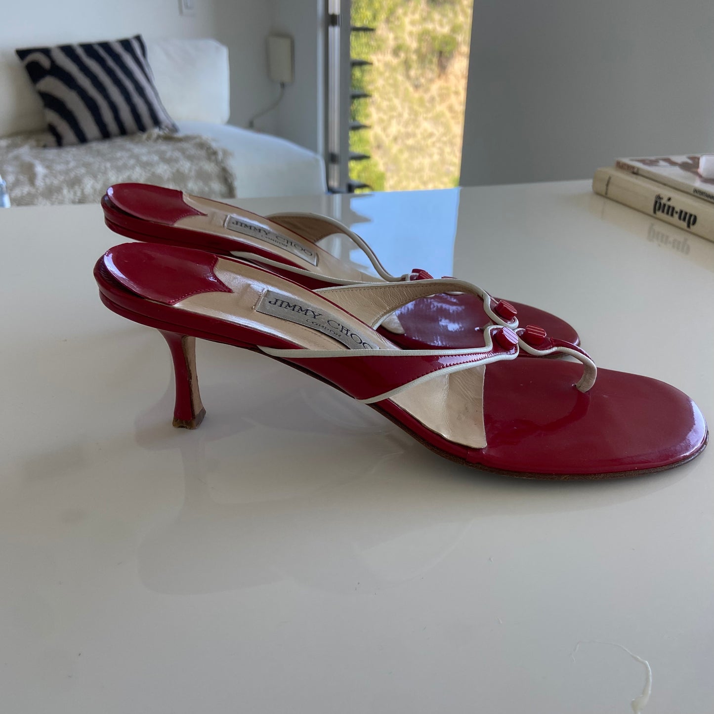 Jimmy Choo Red Sandal Kitten Heels