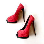 Vintage Giuseppe Zanotti Red Ruched Peep Toe Platform Heels (36)