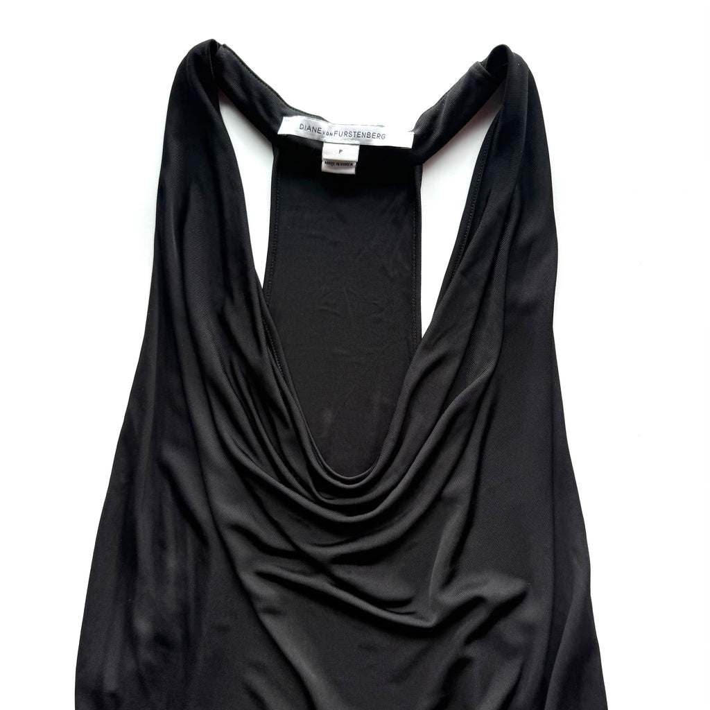 Vintage Diane Von Furstenberg Black Draped Midi Dress