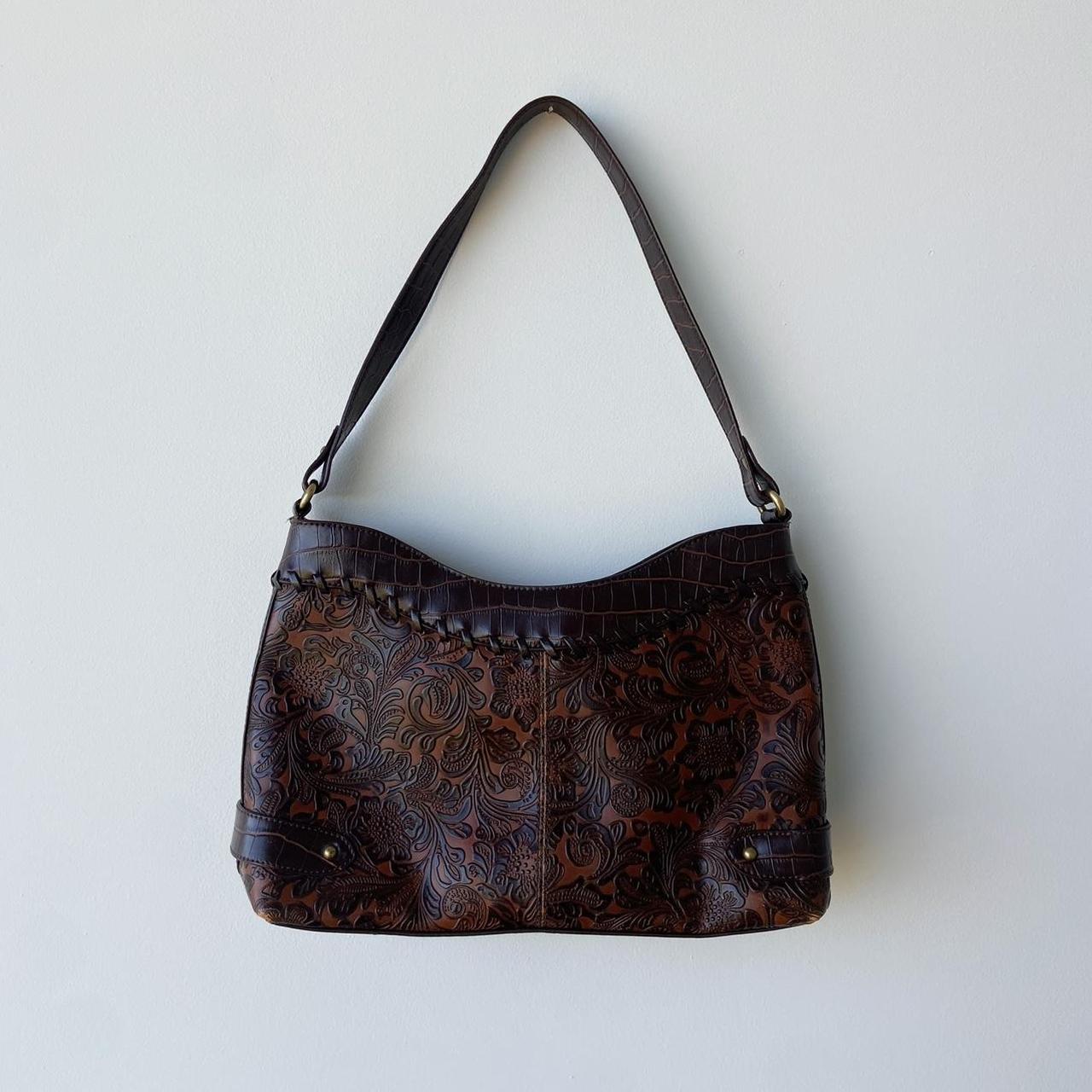 Vintage Faux Leather Embossed Shoulder Bag