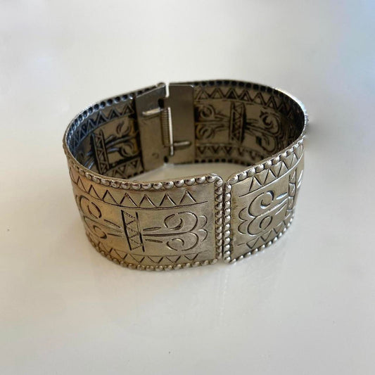 Vintage Silver Etched Cuff