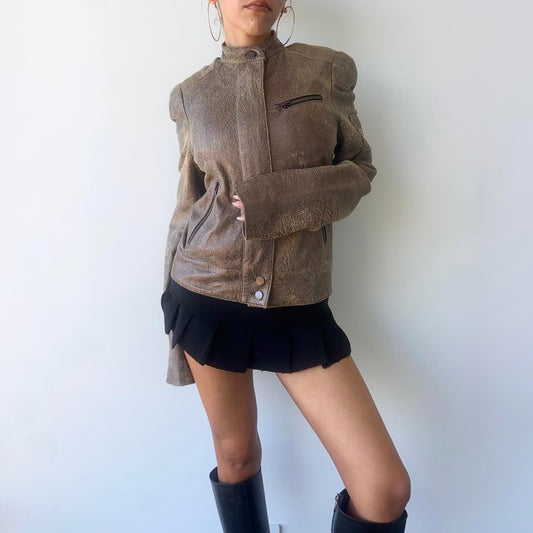 Distressed Leather Biker Jacket